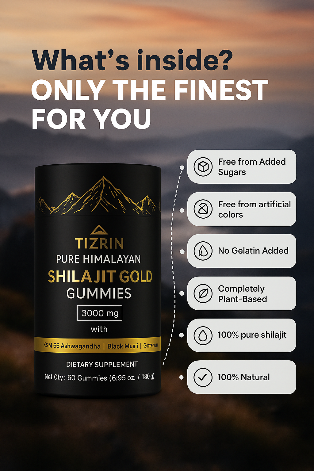TIZRIN Shilajit Gold Gummies – 3000mg Herbal Blend
