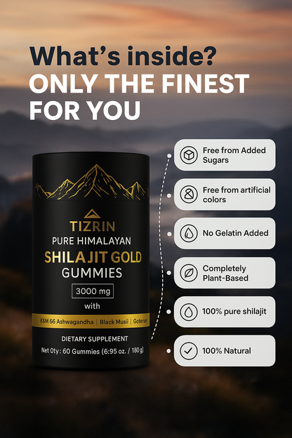 TIZRIN Shilajit Gold Gummies – 3000mg Herbal Blend
